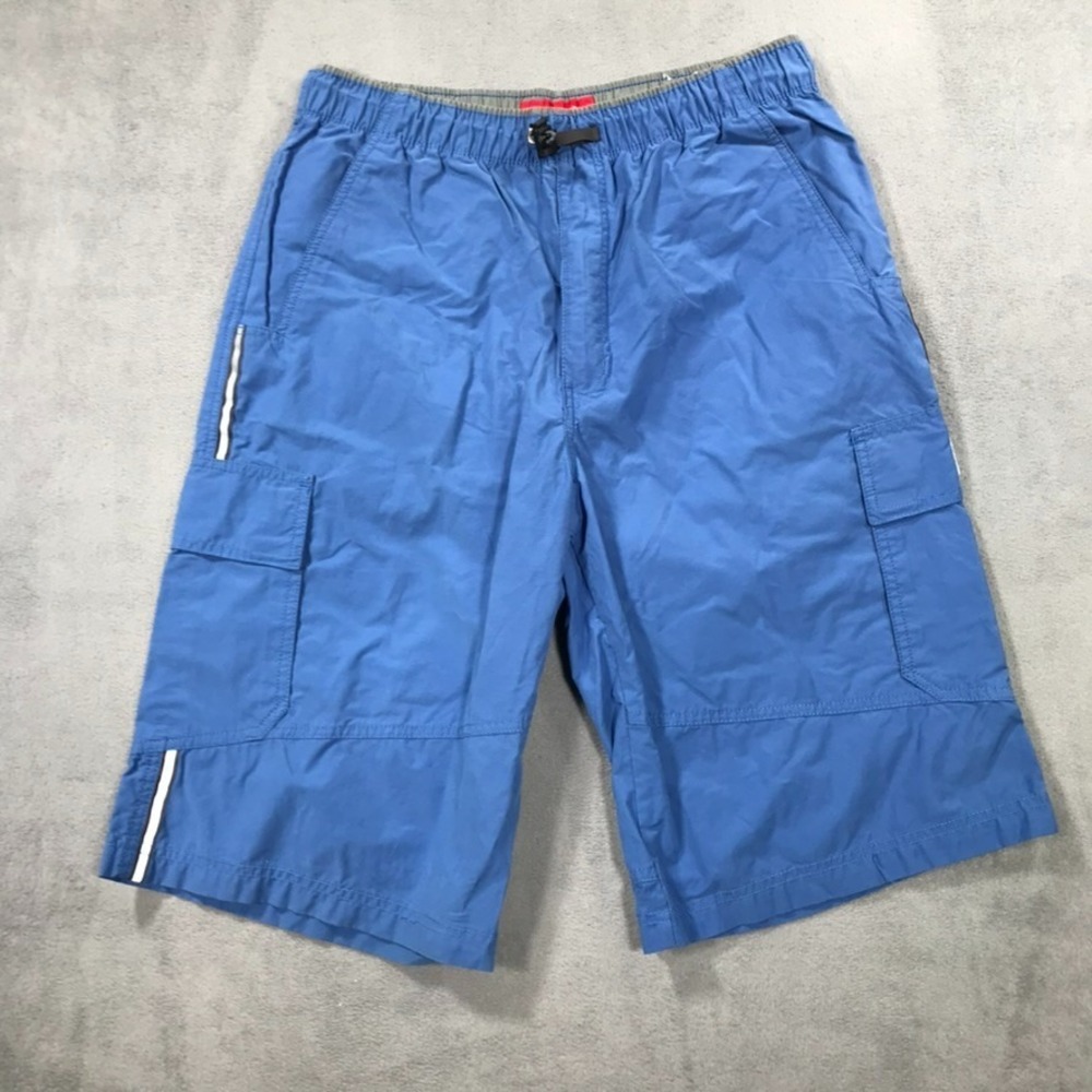 Vintage Unionbay Cargo Shorts Mens S (Youth XL) Blue Long Surf Skate Cyber Rave